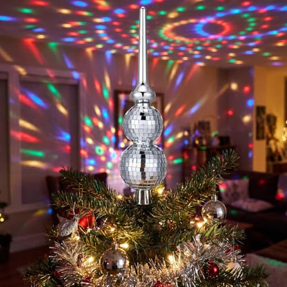 Civaner 12 Inch Christmas Tree Topper Disco Style Mirror Finial - Vintage Silver Ornament