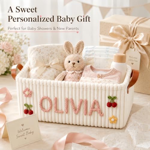 Personalized Baby Storage Basket with Name and Style 01 - Nursery Organizer