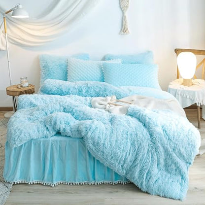 Blue Faux Fur Comforter Cover Set King Variation of This Listing