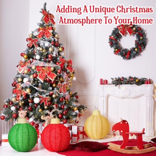 Outdoor Christmas Ornament Balls Set - Glitter Red, Green, Gold, 12 Inches, 3 Pack