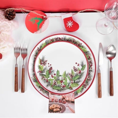 12Pcs Christmas Melamine Dinnerware Set for 4 - Green & Red Garland Style