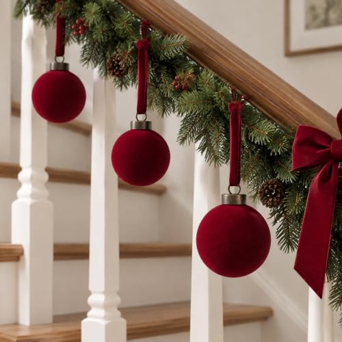 3.15 Inch Velvet Christmas Balls Bulk Set - Red Holiday Tree Ornaments