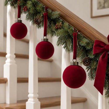 3.15 Inch Velvet Christmas Balls Bulk Set - Red Holiday Tree Ornaments