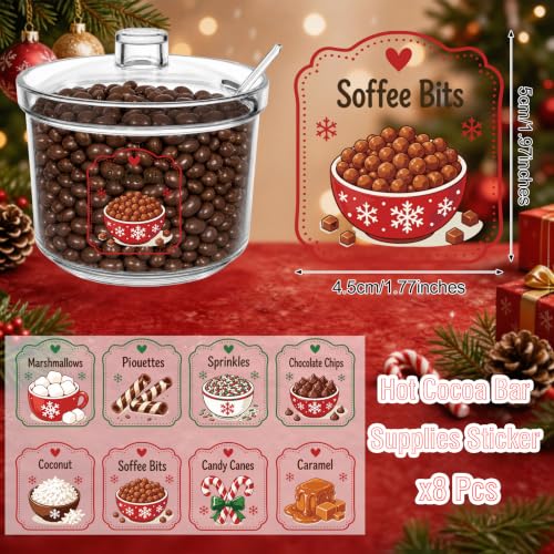 8-Piece Christmas Hot Cocoa Bar Supplies with Candy Dispenser & Labels
