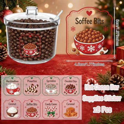 8-Piece Christmas Hot Cocoa Bar Supplies with Candy Dispenser & Labels