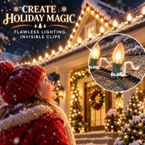 Christmas Light Clips 100 Pack for C7 C9 C6 Shingles Transparent - Easy Install
