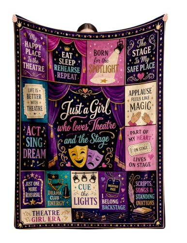 Theatre Gift Blanket for Women Girls 60 x 80 Inches - Stage Curtain Design - Cozy Drama & Musical Stage Blanket - Dark Theater Variation