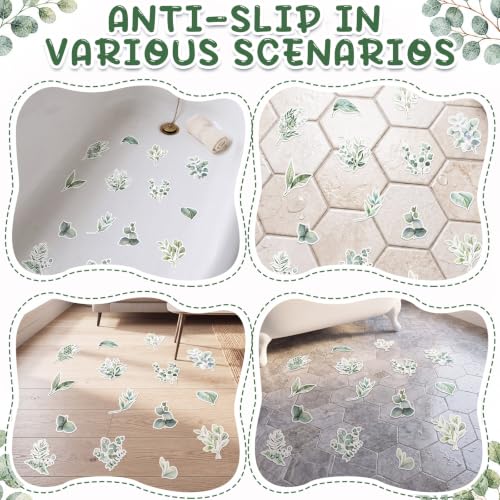 15 Pcs Eucalyptus Non Slip Shower Floor Stickers Bathtub Anti-Slip Decals