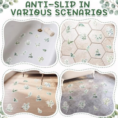 15 Pcs Eucalyptus Non Slip Shower Floor Stickers Bathtub Anti-Slip Decals
