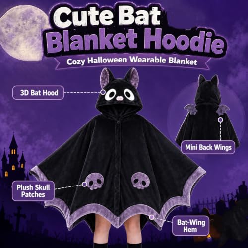Wearable Bat Blanket Hoodie for Women Cute Bat Cape Halloween Costume