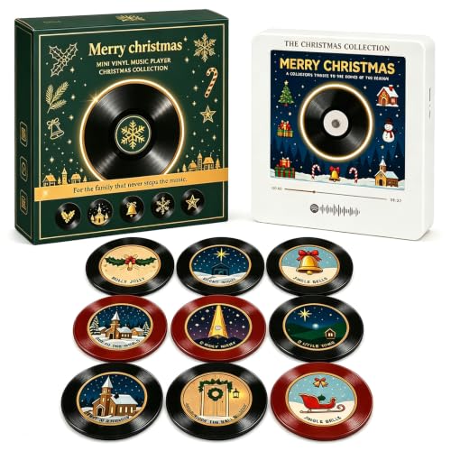 ACMONEY Christmas Vinyl Player Fridge Music Box Set - NFC Magnetic Mini Turntable - 1 Set-A