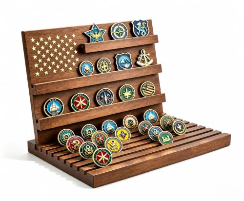 Solid Wood Challenge Coin Display Stand & Holder for Military Coins