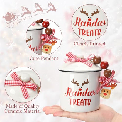 Christmas Reindeer Treats Ceramic Canister for Tiered Tray Decor