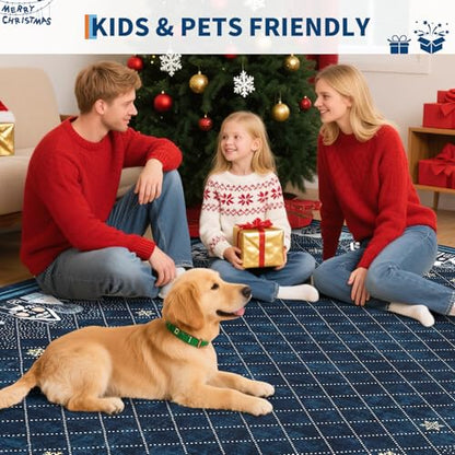 Christmas Washable Doormat 2x3 Small Rug with Snowman & Xmas Tree Motifs
