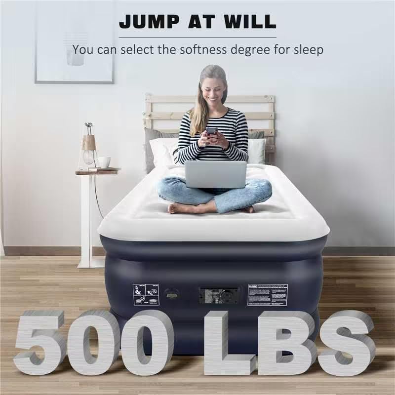 nalone Air Mattress Twin with Built in Pump, 18'' Luxury Self Inflatable Mattress, 2025 Upgraded Fast Blow Up Mattress with Carry Bag, Portable Air Bed for Home, Travel & Camping, 500lbs Max