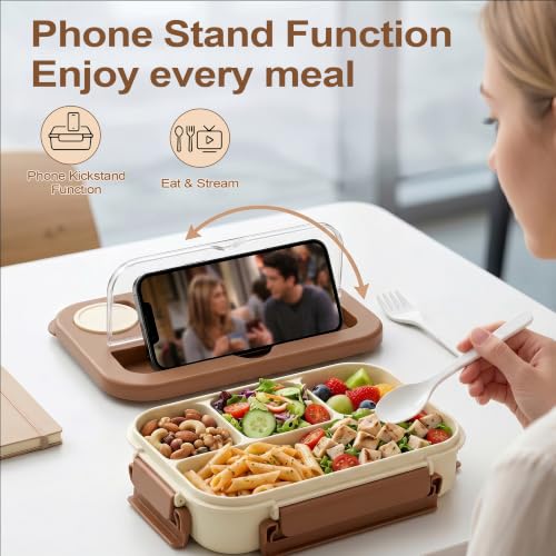 Adult Bento Box Lunch Container with 4 Compartments & Sauce Tray - Khaki