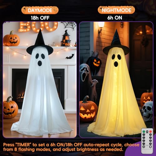 Outdoor Ghost Halloween Decorations Set with LED Lights and Adjustable Height