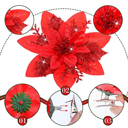 36 Pcs Artificial Poinsettias Christmas Decorations - Red (Variation: Red)