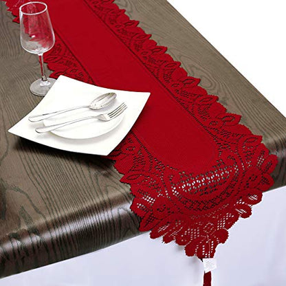 Red Lace Table Runner for Christmas Party and Holiday Decor - 13x70 Inches - Variation #1 Red