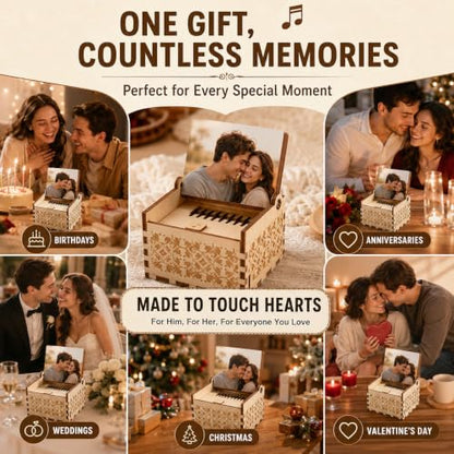 Personalized Wooden Music Box with Photo & Text - Design 01 - Romantic Gift