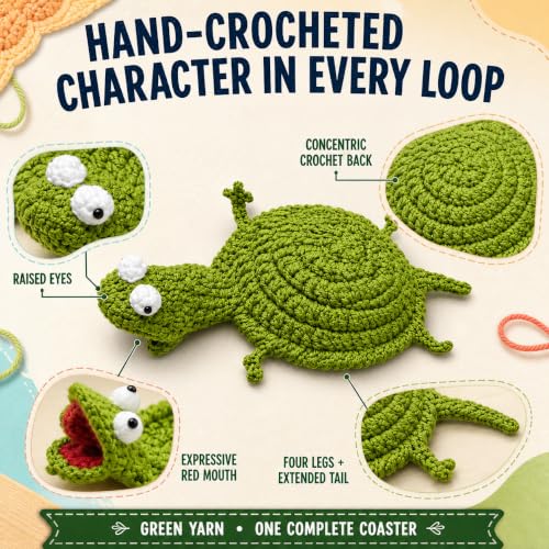 Green Crochet Lizard Coaster - Reptile Design for Drink Protection
