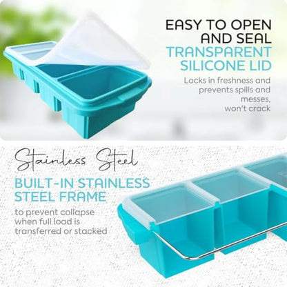Blue Silicone Freezer Tray with Lid - 12 Cups, Leak-Proof, Oven Safe