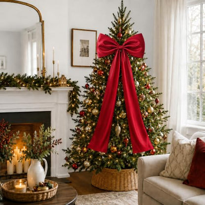 Extra Large Christmas Tree Topper Bow - Red Satin 20x47 Inches Holiday Decor