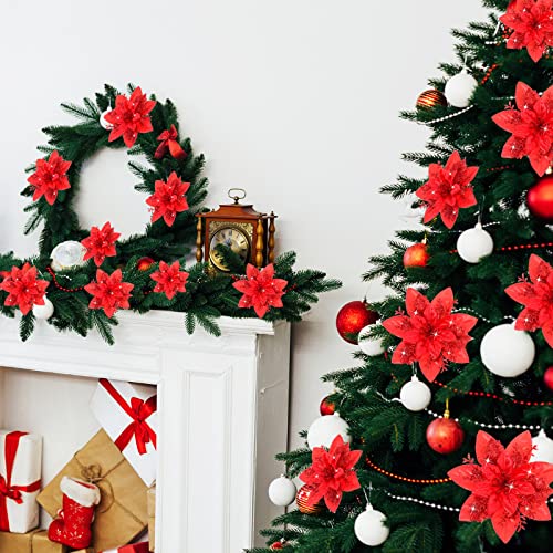 36 Pcs Artificial Poinsettias Christmas Decorations - Red (Variation: Red)