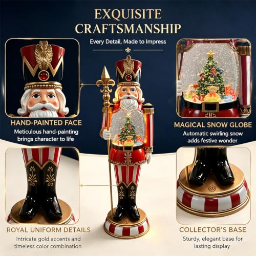 Eightown 19.2-Inch Nutcracker Snow Globe Lantern - Red & White, Lights Up