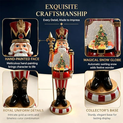 Eightown 19.2-Inch Nutcracker Snow Globe Lantern - Red & White, Lights Up