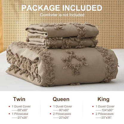 King Size Tufted Duvet Cover Set Farmhouse Taupe Bedding