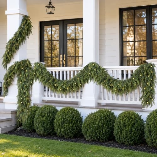 9FT Artificial Cedar Christmas Garland with Pre-Lit Warm LED Lights - Green / 9FT / 1 Piece