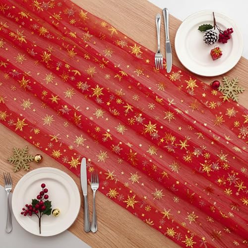Variation of THIS listing: 1 Pcs Christmas Snowflake Gauze Table Runner 120" Red Gold