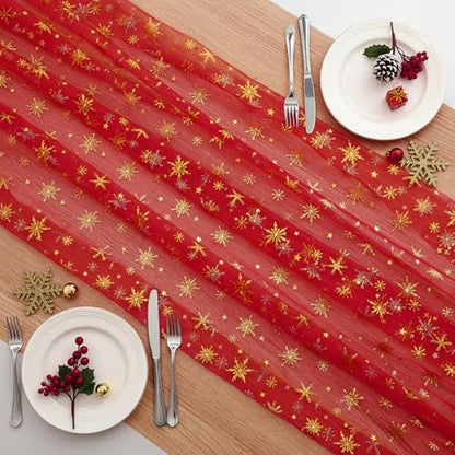 Variation of THIS listing: 1 Pcs Christmas Snowflake Gauze Table Runner 120" Red Gold