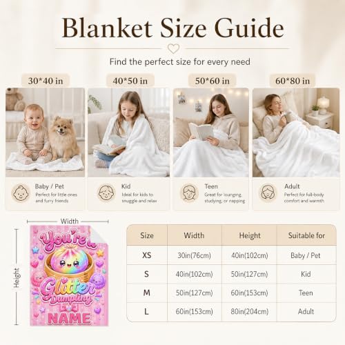 Pink Personalized Girls Dumpling Blanket - Custom Kids Throw