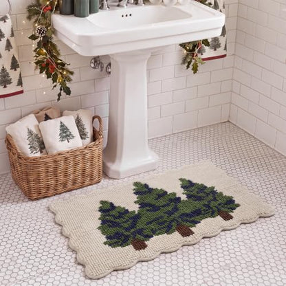 Junkin Christmas Tree Bathroom Rug - Scalloped Chenille Non-Slip Bath Mat