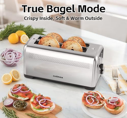 CUSIMAX 4-Slice Toaster with Long Slots - Silver, Sourdough & Bagel Settings