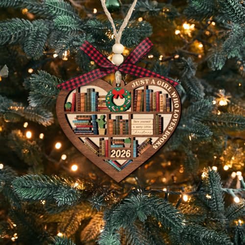 Just A Girl Who Loves Books Heart Bookshelf Wooden Christmas Ornament - Reader Gift