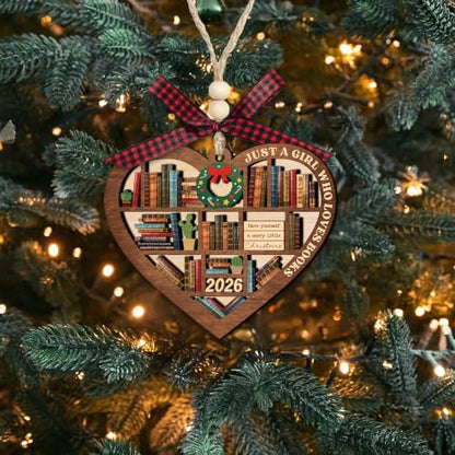 Just A Girl Who Loves Books Heart Bookshelf Wooden Christmas Ornament - Reader Gift