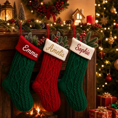 Personalized Knit Christmas Stocking with Color-Block Twist - Custom Holiday Decor