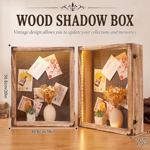 16x20 Inch Rustic Brown Deep Shadow Box Frame with LED Light - Cinnvoice