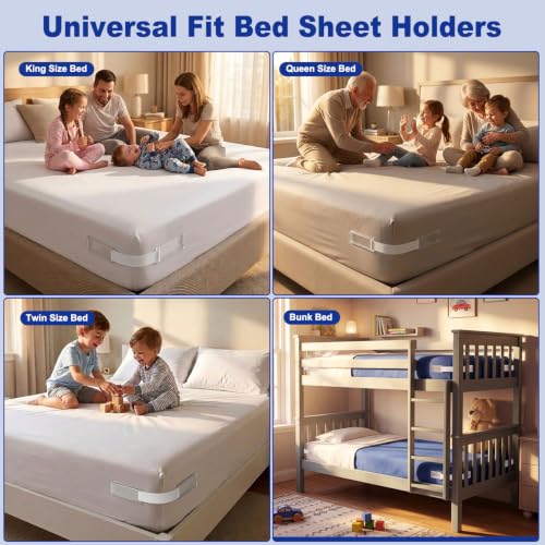 Bed Sheet Holders for Corners 4 Pack - Heavy Duty Fitted Sheet Grippers with Sliding Locks