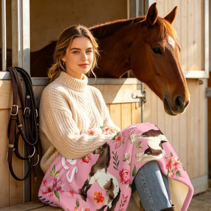 Pink Horse Blanket for Women 60x50 Inches - Horse Lover Gift for Girls