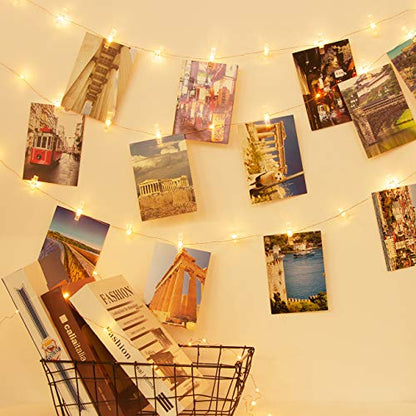 LED Photo Clip String Lights 33ft Warm White Battery Operated with 60 Clips
