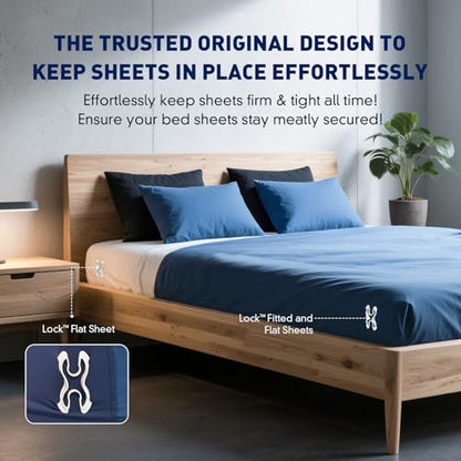 Grey Bed Sheet Holders Lock for Corners - Mattress Fitted Sheet Clips Set of 4