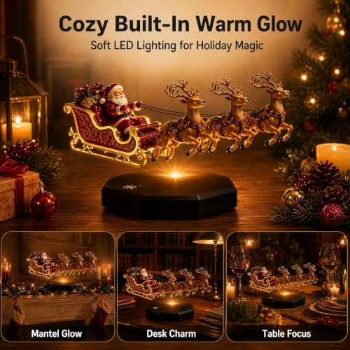 Floating Santa Sleigh and Reindeer Figurine with Levitating Effect - 1 Piece