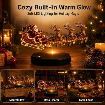 Floating Santa Sleigh and Reindeer Figurine with Levitating Effect - 1 Piece