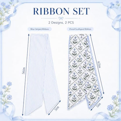 Layered Wreath Sash Set for Front Door Floral Stripe Decor - Summer Home Accent