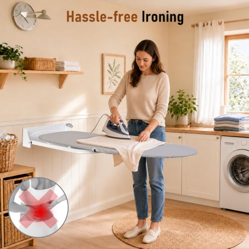 Wall Mounted Folding Ironing Board - Space Saving, Gray