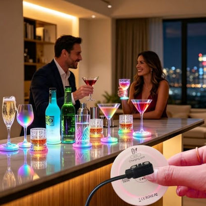 Rechargeable LED Coaster Light for Drinkware, Multi-Color, 50-80H Runtime